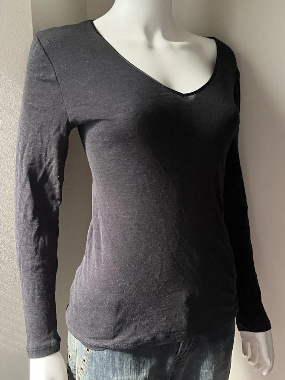 Hanro Black Cotton Long Sleeve Women T Shirt Top  S